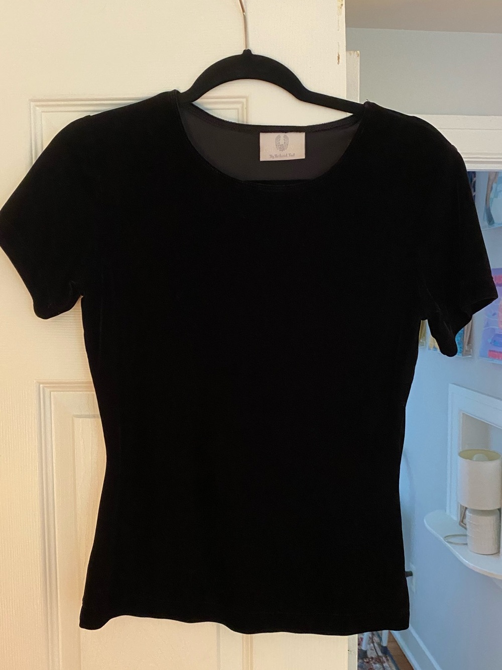 90s Black Short-Sleeve Velvet Top